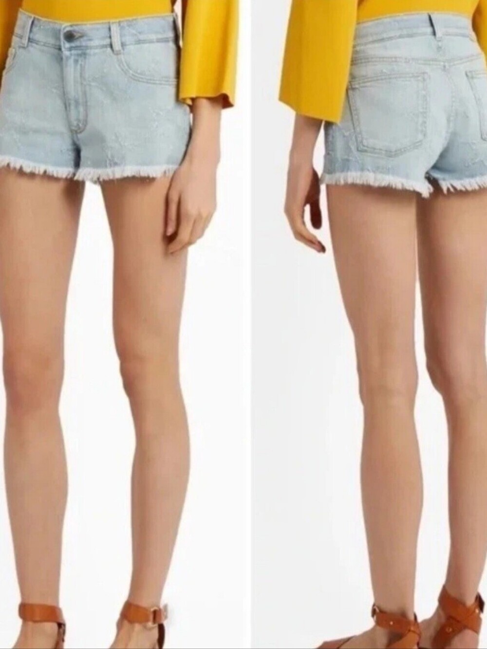 Stella McCartney Star Jacquard Frayed Denim Cutoff Shorts Size 27 Made in Italy
